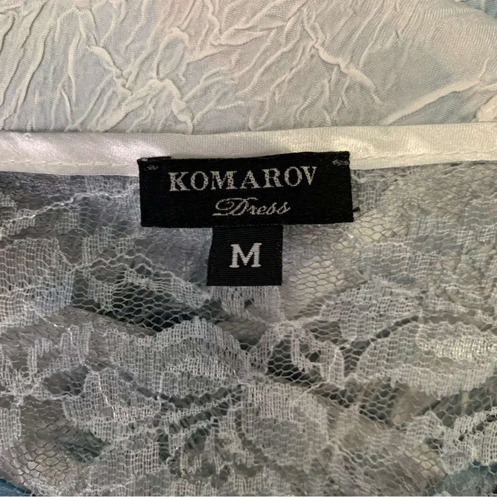 Komarov Charmeuse V-Neck Lace Up Back Crinkle Stretch Blue Floral Maxi Dress M - Picture 10 of 16